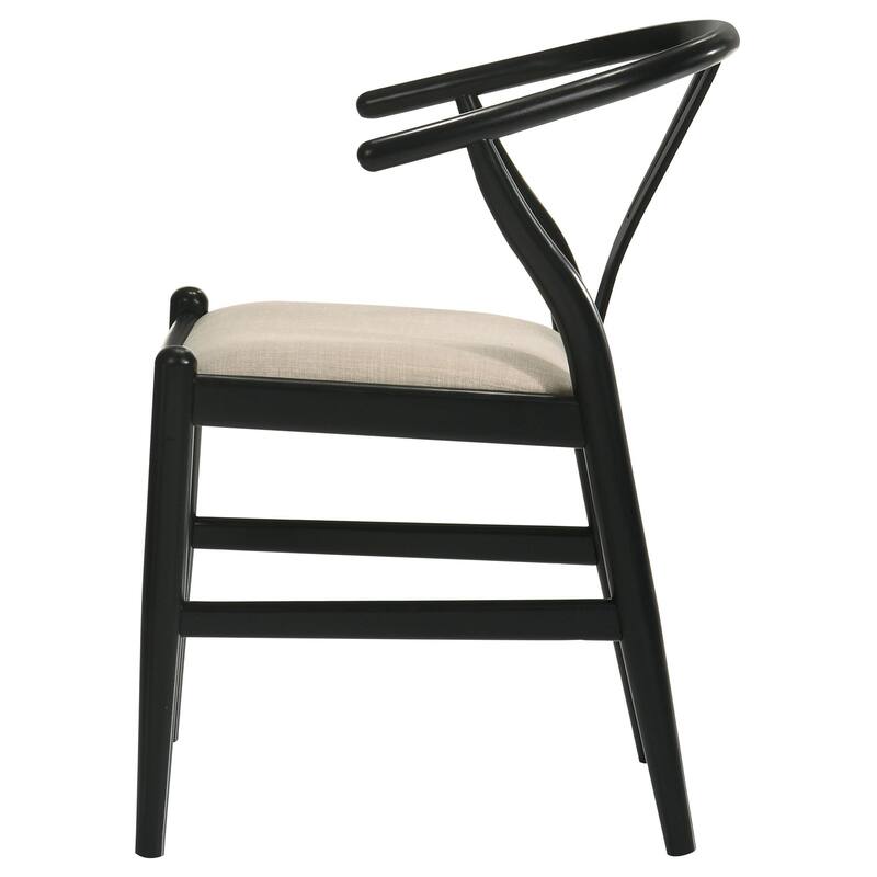 Ellie Dining Chair Set of 2, Beige Fabric, Black Hardwood