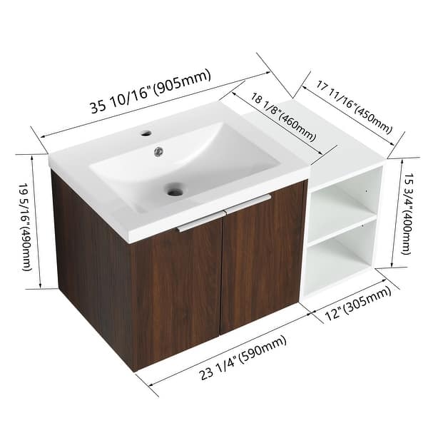 dimension image slide 7 of 16, BNK 12/24/36/48/60 Inch Wall-Mounted Bathroom Vanity, Bathroom Cabinet with Doors or Side Shelves