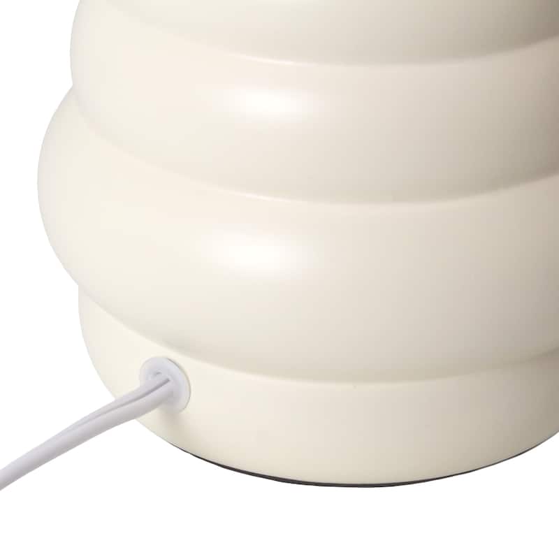 Stacked Ceramic Mini Table Lamp with Fabric Drum Shade Modern Sculptural Accent Lighting Compact Design