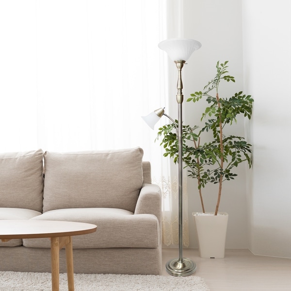Lalia Home Torchiere Floor Lamp w Reading Light Marble Glass Shades On Sale Bed Bath Beyond 34579814