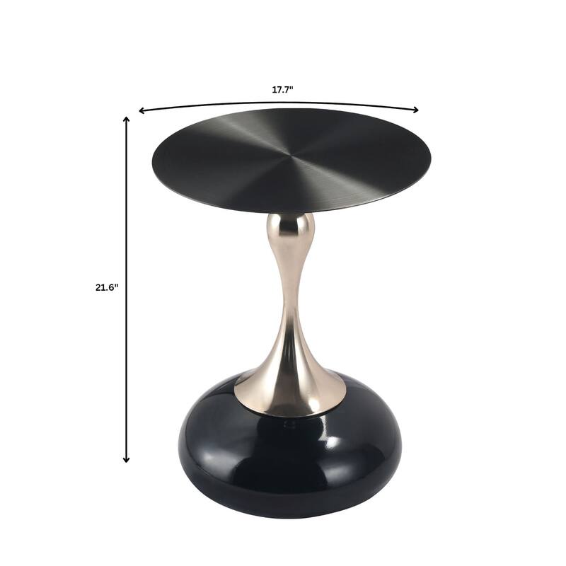 Savoy Round Side Table Stainless-Steel Black Top and Pedestal Base for Home Office Living Room