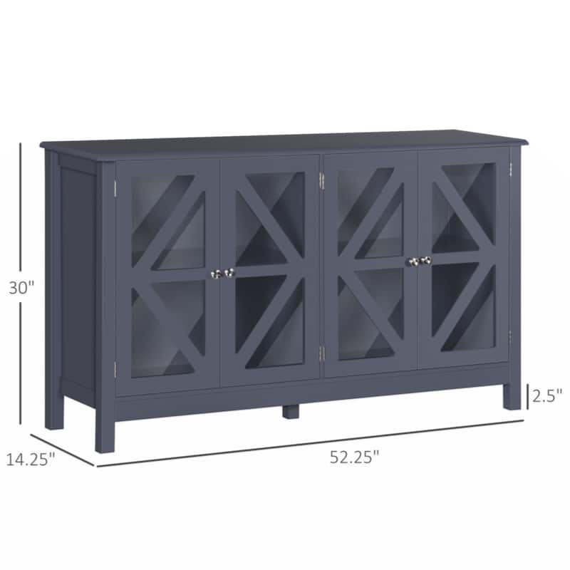 Sideboard, Buffet Cabinet with Tempered Glass Doors and Adjustable Storage Shelf, Credenza, Grey