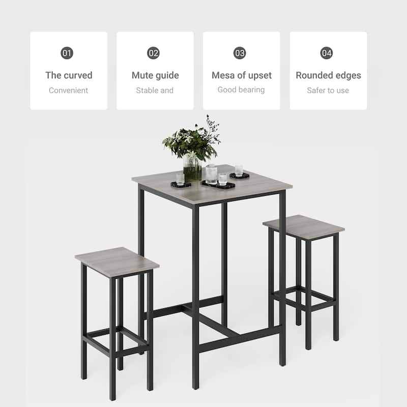 Bar Table Set with 2 Bar Stools in Grey