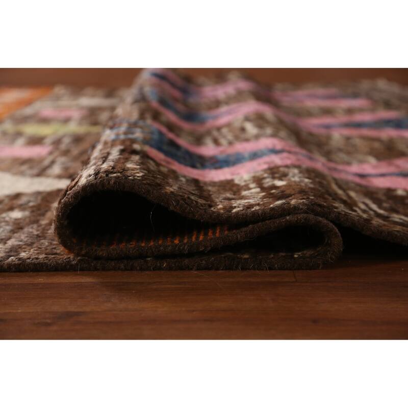 Brown Geometric Moroccan Area Rug Hand-Knotted Wool Carpet - 6'10" x 9'10"