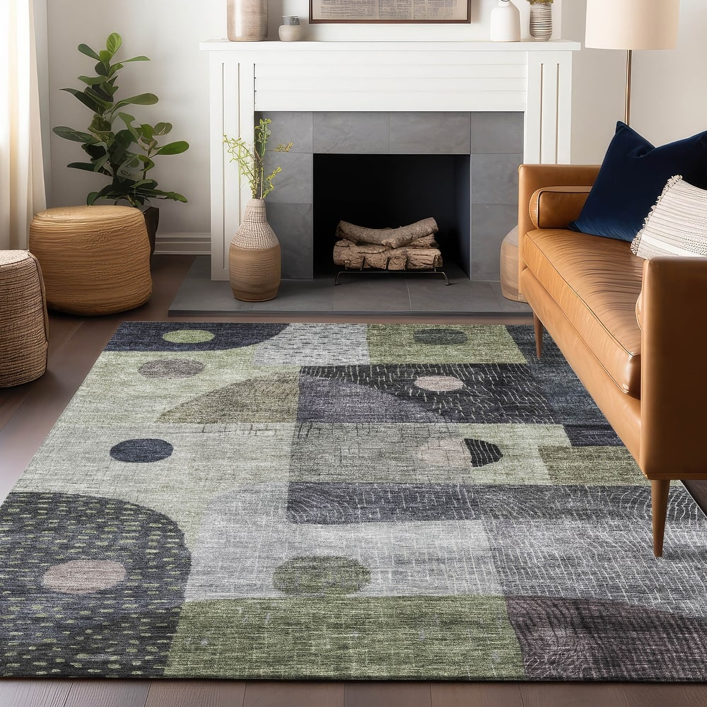 Machine Washable Indoor/ Outdoor Contemporary Geo Chantille Rug