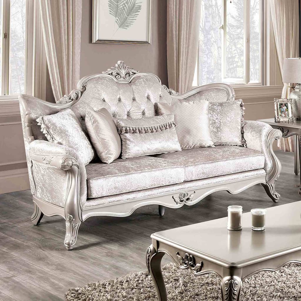 Royal Off White Tufted Wing Back 1pc Sofa Solid Wood