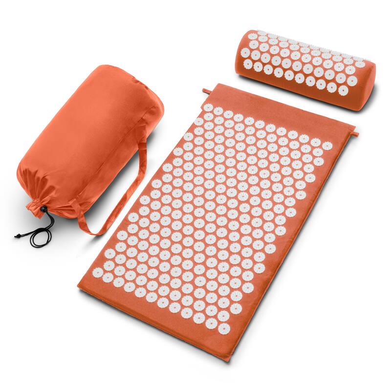 Sivan Health And Fitness Deluxe Acupressure Mat & Pillow Combo Set - Orange - with Bag