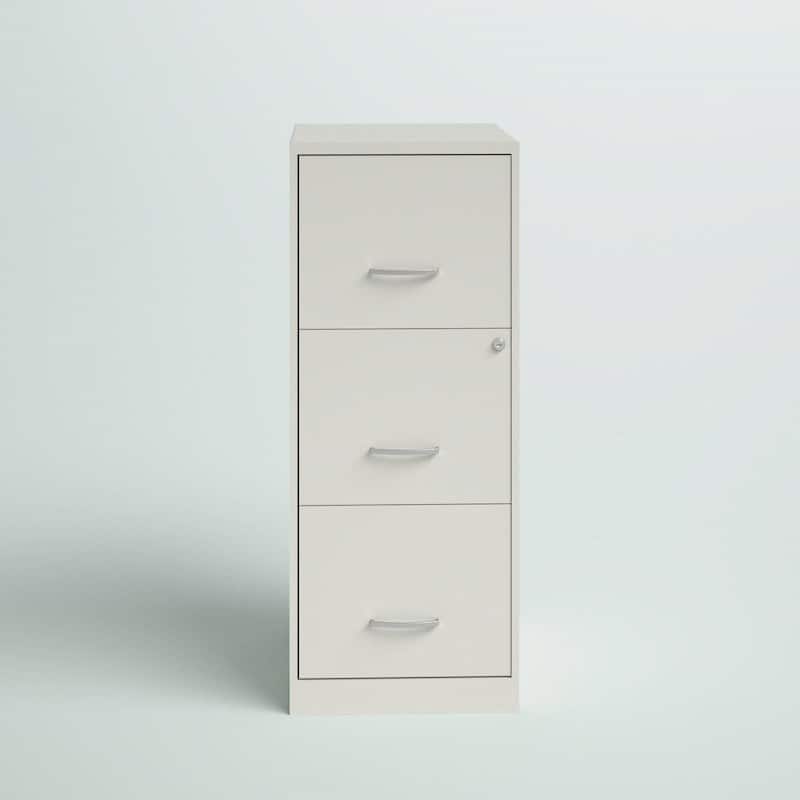 White Metal 3-Drawer Vertical Filing Cabinet with Lock and Smooth Metal Slides