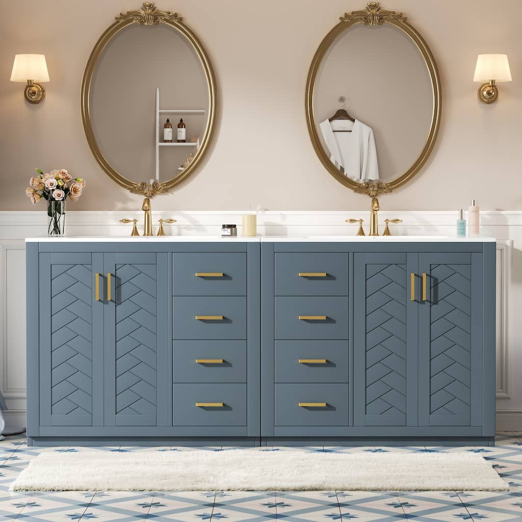 GDFStudio - Briarwick Modern Freestanding Double Bathroom Vanity Set with Ceramic Sinks, Drawers & Soft Closing Doors - 72'W
