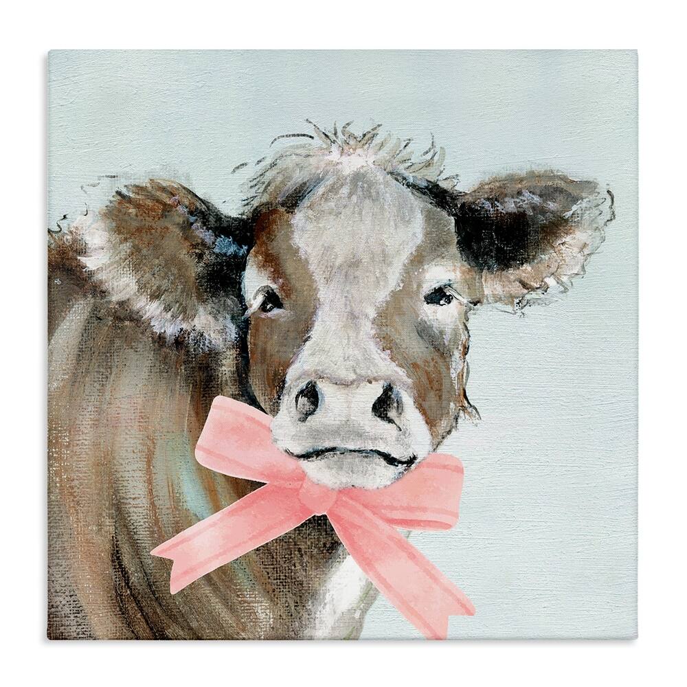 Stupell Cow with Pastel Ribbon Canvas Wall Art Design By Janet Tava