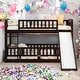 preview thumbnail 1 of 40, Twin Over Twin Low Bunk Bed with Slide, with Fence and Ladder for Toddler Kids Teens Espresso