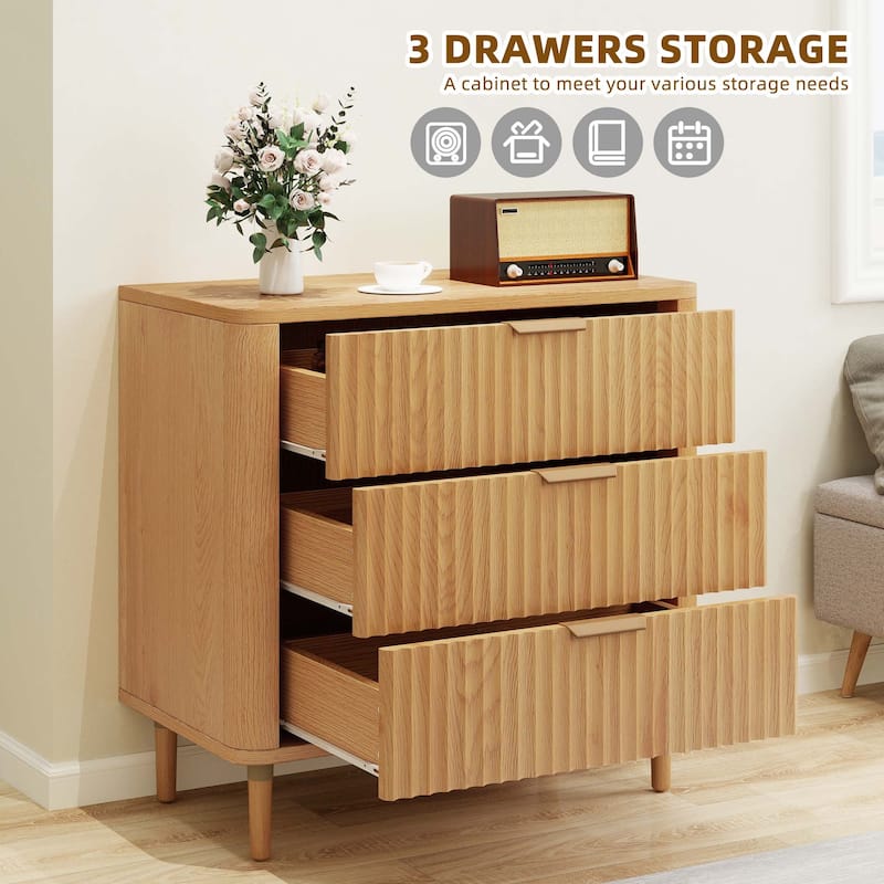 3 Drawer Dresser Storage Dresser Chest of Drawers with Waveform Panel Wood