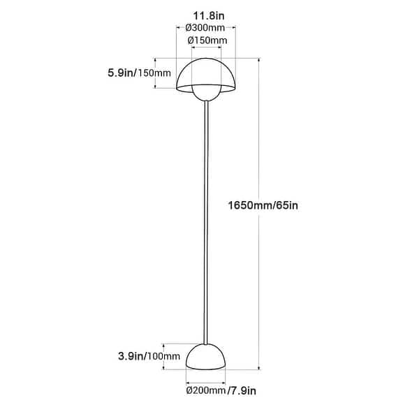 Modern Dome Floor Lamp, Industrial Slim Metal Shade - 65" Tall Standing Lamp for Living Room, Bedroom, Office