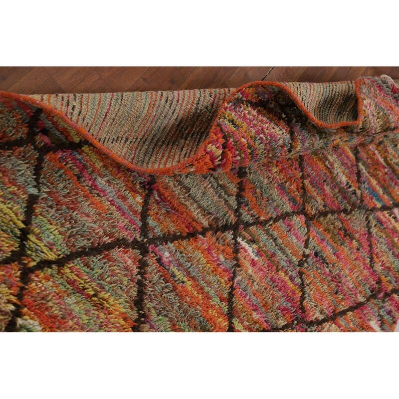 Hand Knotted Oriental 100% Wool Carpet Modern All-Over Multi-Colored Moroccan Area Rug - 6' 8'' X 4' 0''