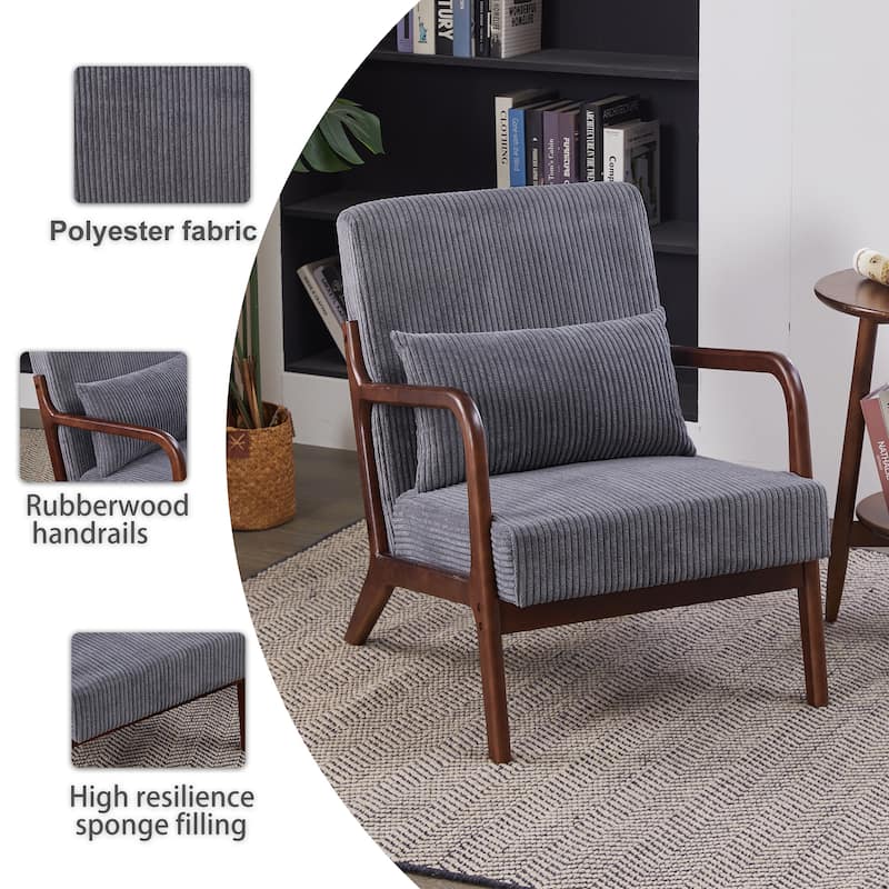 Mid-Century Modern Accent Chair – Upholstered Armchair with Pillow & Solid Wood Frame, Perfect for Living Room, Bedroom.