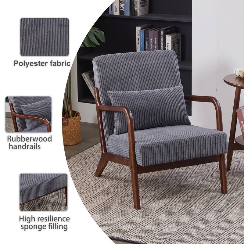 Polyester Mid-Century Armchair with Pillow & Ergonomic Support