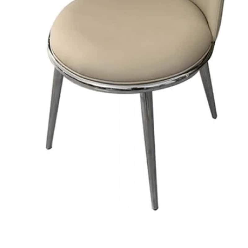 Relli Side Dining Chair Set of 2, Silver Metal, Taupe Faux Leather Round Seats