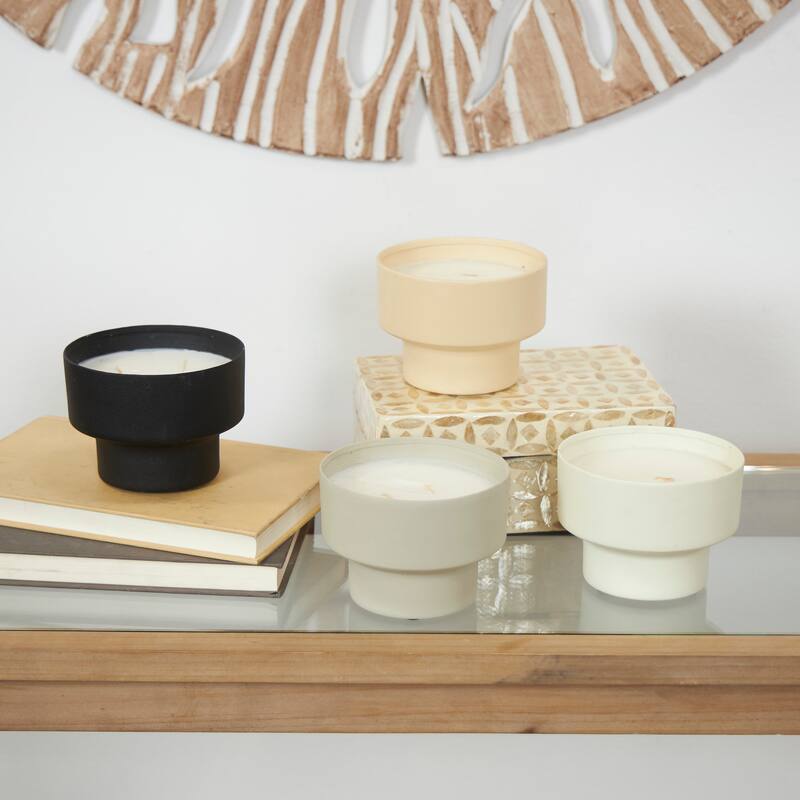 Egyptian Mint, Mediterranean Fig, Sauvignon Blanc, and Vanilla Scented 15oz 2 Wick Candle with Neutral Container Bowls(Set of 4) - White