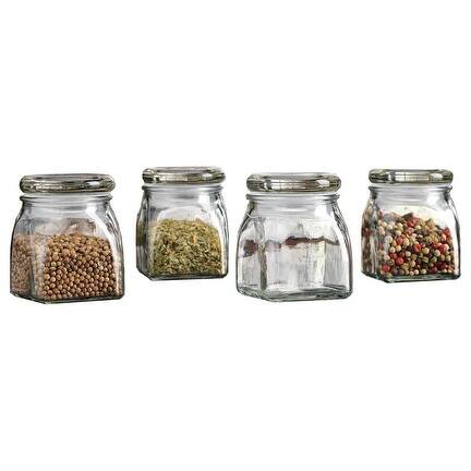 Palais Glassware 4.3 Ounce Clear Glass Spice Jar with Glass Lid Contemporary Square Finish