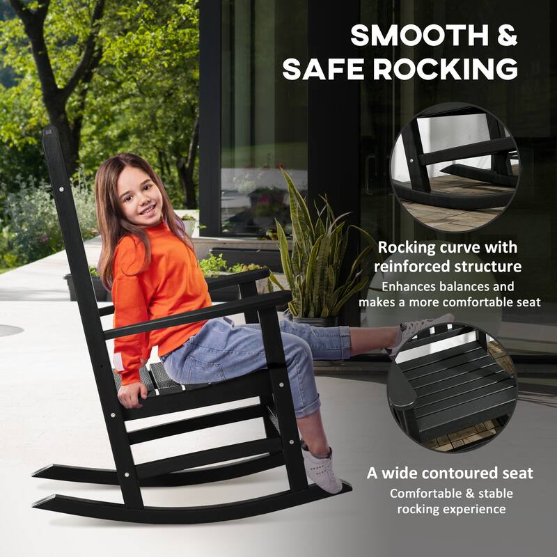 Outsunny 2 Pieces Outdoor Rocking Chair, All Weather-Resistant HDPE Rocking Patio Chairs with Rustic High Back, Armrests