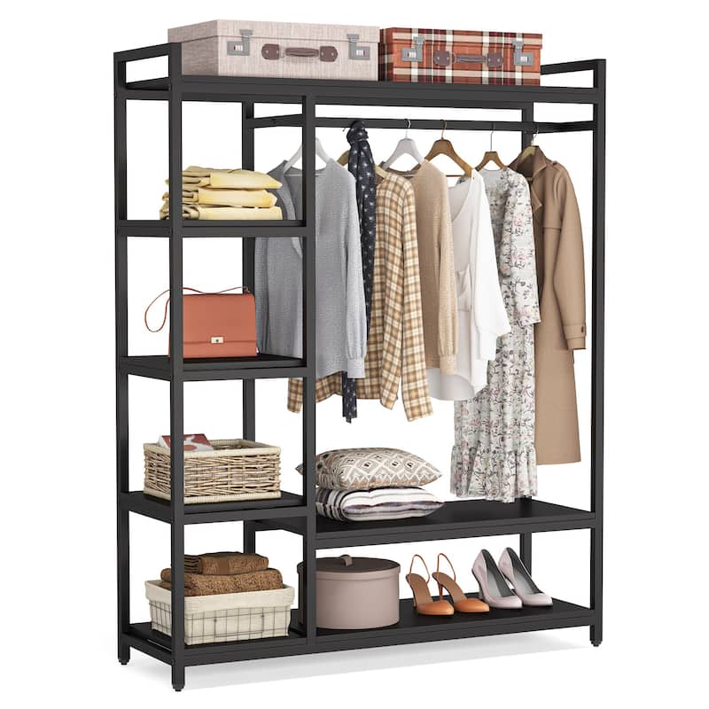 79 inche tall Freestanding Clothes Closet, Garment Rack with Shelves and Hanging rod clothing closet