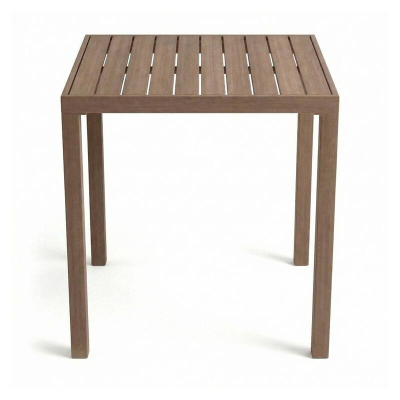 Martha Stewart All-Weather Bar Height Patio Set with 35.5" Square Slat Top Table and 2 Stools - 19.5"W x 22.5"D x 44.5"H