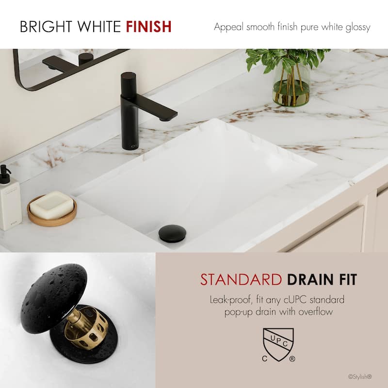 STYLISH 21.25"W x 14.5"D White Rectangular Undermount Bathroom Sink Set of 2