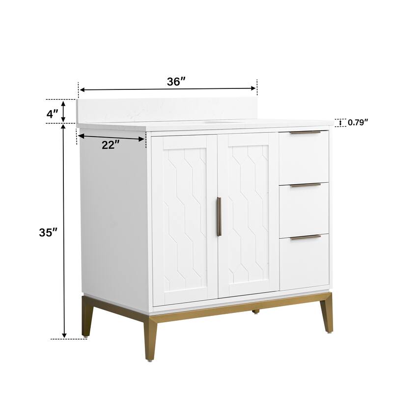 35''H Solid Wood Bath Vanity with Stain-resistant Carrera White Quartz Top and Sink