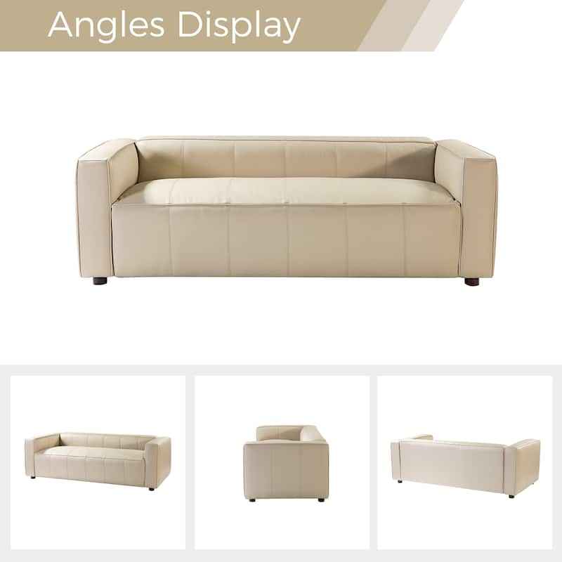 Donia Mid-Century Modern Leather 82" Curved Sofa with Wooden Legs by HULALA HOME