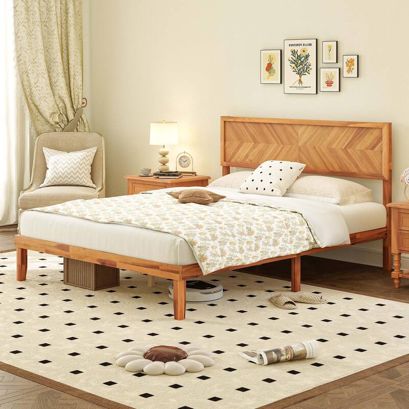 Gymax Twin/Full/Queen Size Bed Frame w/Headboard Wooden Slats Support