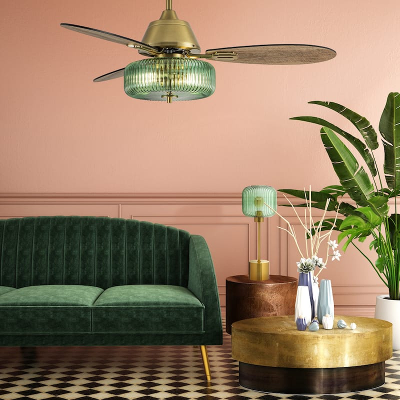 Frederick River of Goods 3-blade 42-inch Modern Indoor Ceiling Fan with Green Ribbed Shade and Remote Control - 42" x 42" x 18"