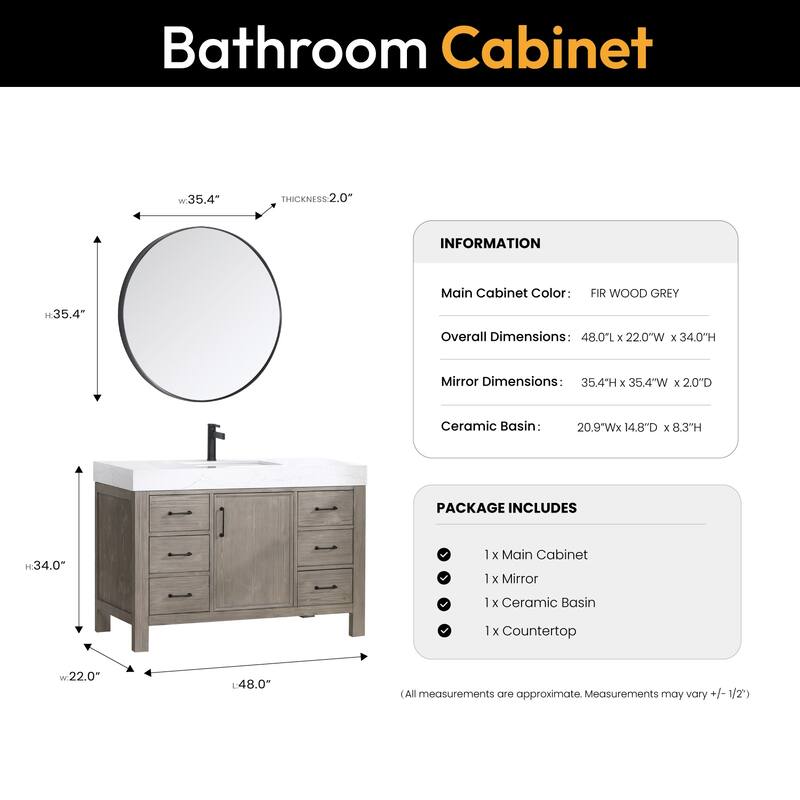 Leon 48 in. Single Bathroom Vanity with Composite Stone Top