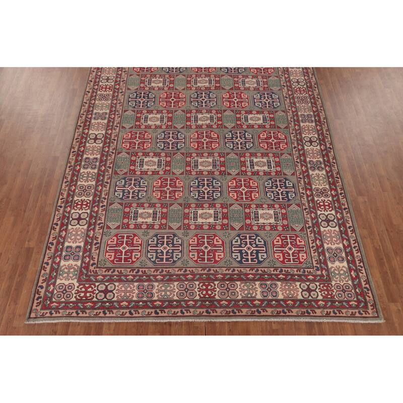 Kazak Oriental Area Rug Hand-Knotted Geometric Wool Carpet - 8'10" x 11'9"