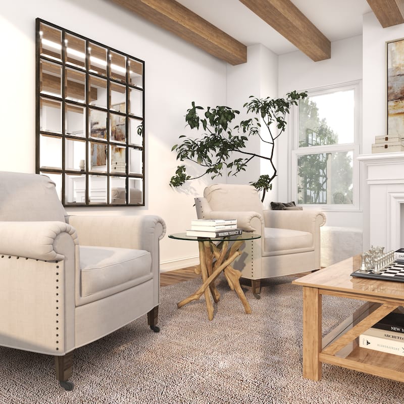 Brown Wood Handmade Tree Branch Accent Table with Clear Glass Top