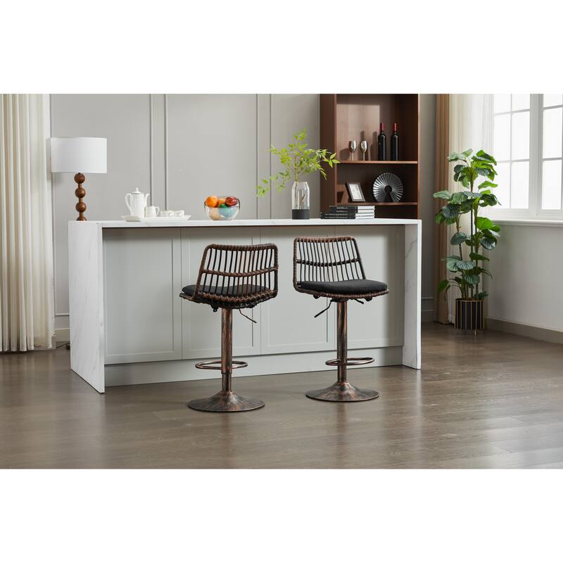 Set Of 2 Rattan Bar Stool - Black-1