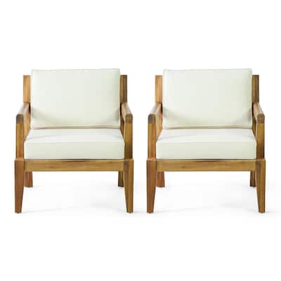 Rossville Outdoor Cushioned Acacia Club Chairs by Christopher Knight Home