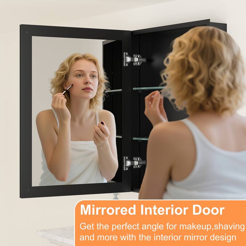 Belle Medicine Cabinet with Mirror, Adjustable Shelves, Recessed or Wall Mount