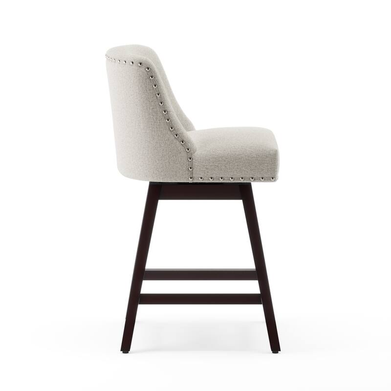 26 in. Fabric Upholstered Counter Height Swivel Bar Stool with Footrest - 19.6"D x 19.6"W x 37"H