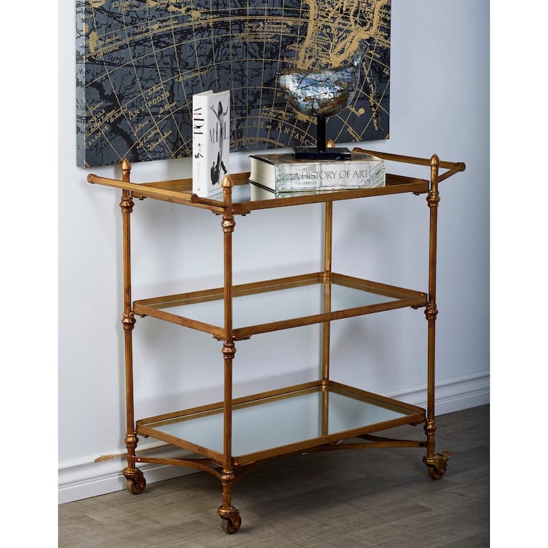 Metal Contemporary Bar Cart with Wheels