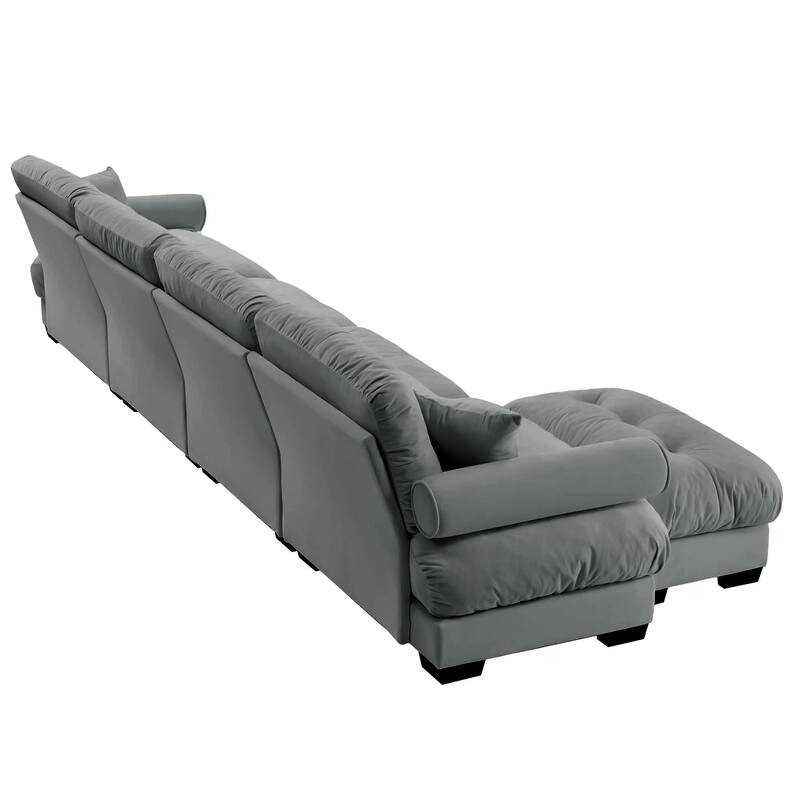L-Shaped 4 Seater Sectional Sofa with 1 Movable Ottomans & Pillows