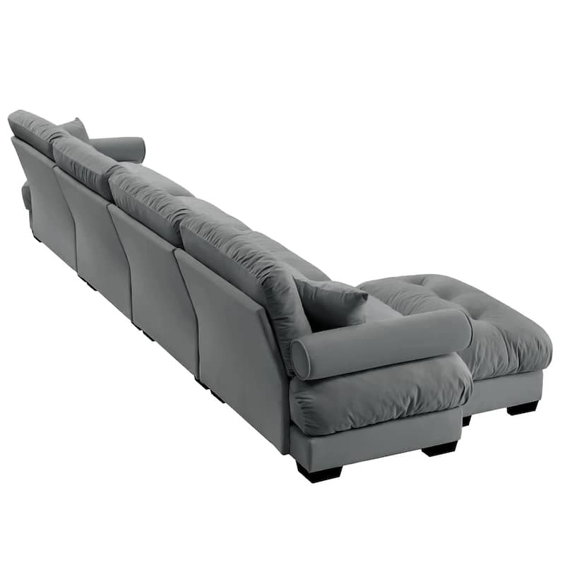 Modern Velvet L-Shaped Sofa for Living Room, 166" Luxury Oversized Sectional Couch with Ottomans, Tufted Deep Seat Sofa