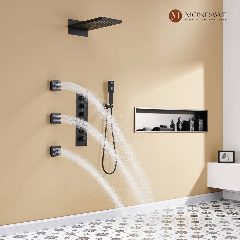 22 Inch Wall Mounted Thermostatic Shower System Temperature Digital Display Shower Faucet Set