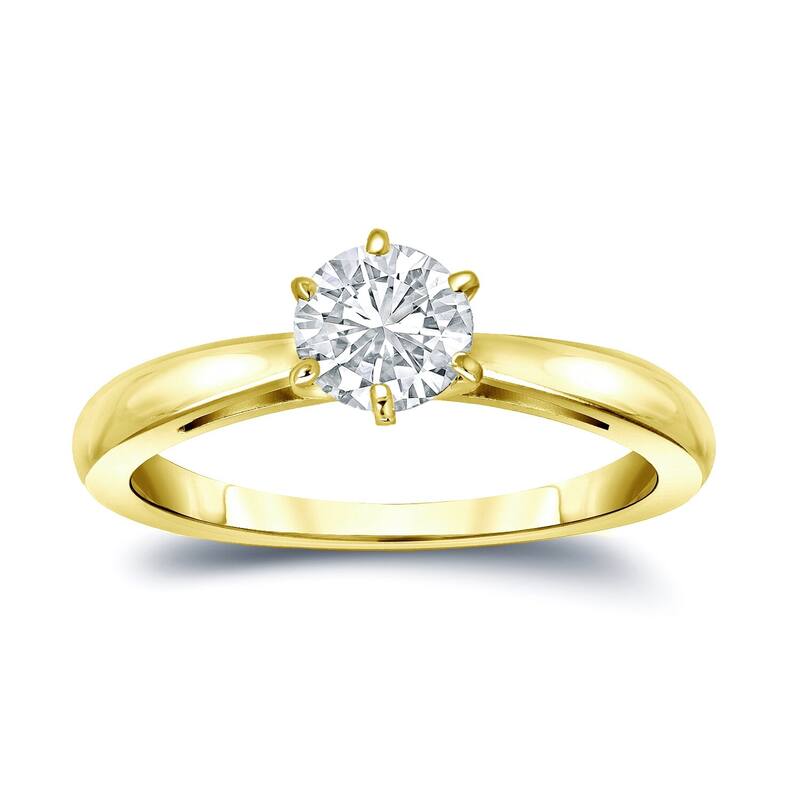 Auriya 14k Gold 1/3ctw Round Solitaire Diamond Engagement Ring 6-Prong - Yellow - 4