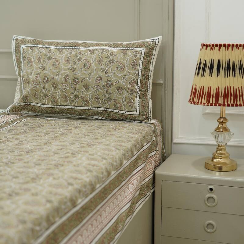 Fabdivine Cotton Hand Block Floral Flat Sheet Bed Room Home Décor Accent Gift