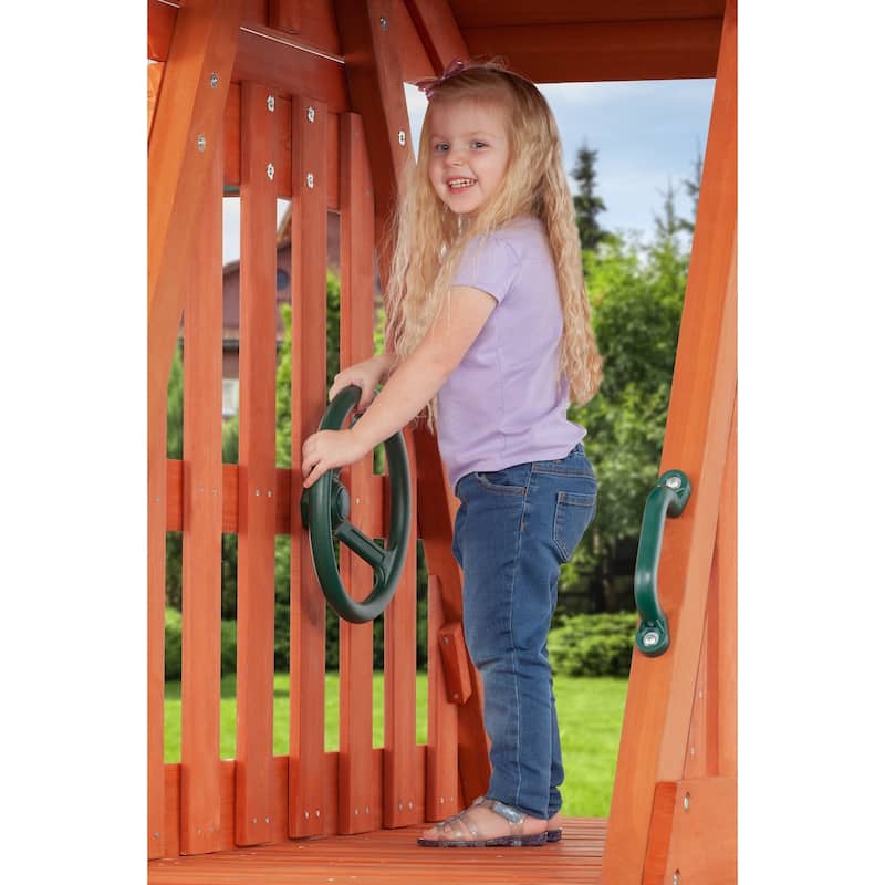 Cedar Chalet Wooden Swing Set with Slide, Climbing Wall & Ladder