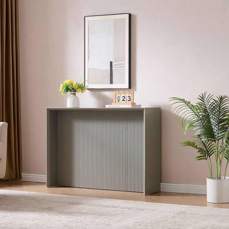Lira Contemporary Wood Ripple Front Console Table - Grey