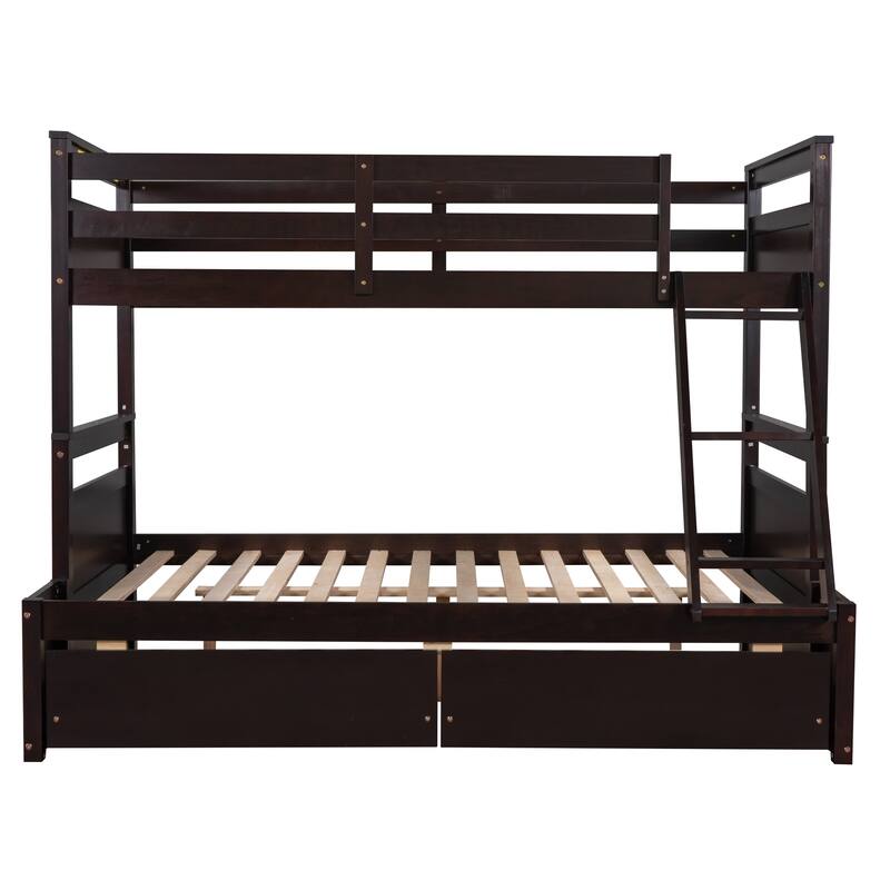 Twin over Full Bunk Bed with Storage Drawers in Espresso Finish