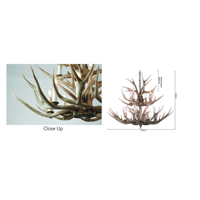 12-Light 2 Tier Antler Horn Chandelier