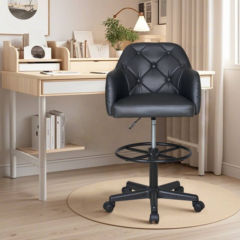 VECELO Swivel Wingback Tilting Drafting Chairs 32.28"-40.16" Adjustable Height Diamond Tufted Back Naihead Home Office Chairs - Black