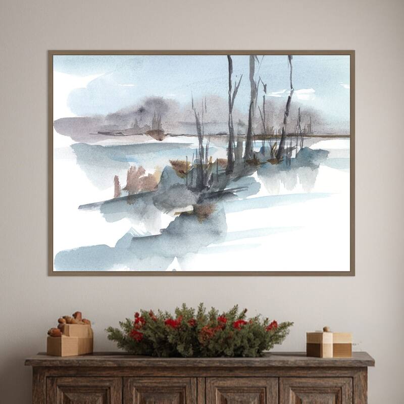 Winter Stream Watercolor I by Ethan Harper Framed Canvas Wall Art Print - Sylvie Dark Gold